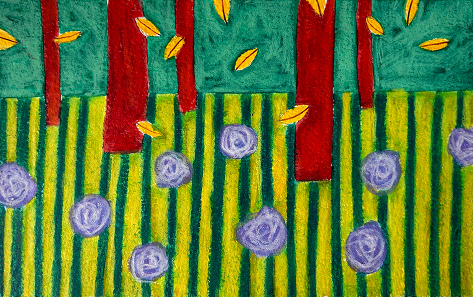 'Composition with Red Trees' Water based media on Arches 300gsm paper, 210mm x 150mm