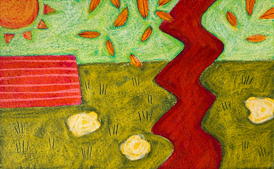 'Composition with Brown River' Water based media on Arches 300gsm paper, 210mm x 150mm