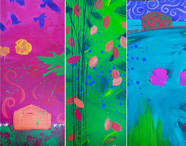 'Where We Meet' Triptych, Acrylic on canvas 760mm x 1065mm 2016