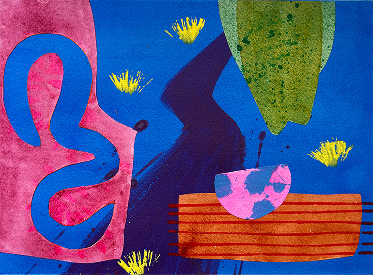 Composition with Purple River, 207mm x 285mm, water based media and collage on 300gsm watercolour paper