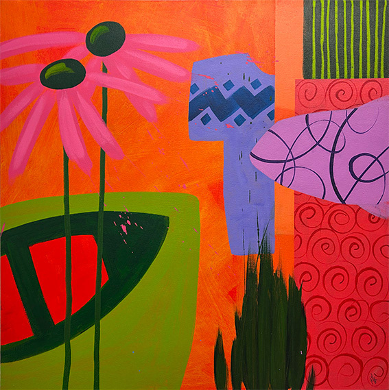 composition with Echinacea and Lilac Shirt, Acrylic on Canvas, 760mm x 760mm