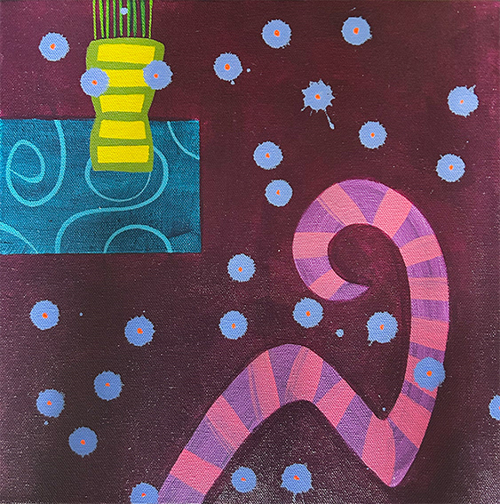 Composition withTurquoise Rug and Purple Tiger Tail, 300mm x 300mm, Acrylic on Canvas