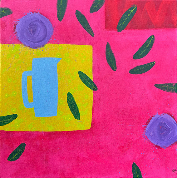 Composition with Blue Jug and Lilac Flowers,  Acrylic on Canvas 500mm x 500mm 2025