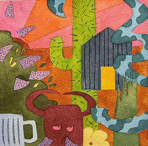 'Study for Composition with Cactus and Brown Bull' 140mm x 140mm Watercolour on 300gsm Arches Aquarelle 2024