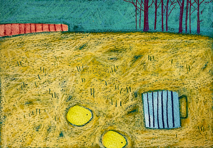 'Composition with with Blue Mug' Water based media on Arches 300gsm paper, 210mm x 150mm