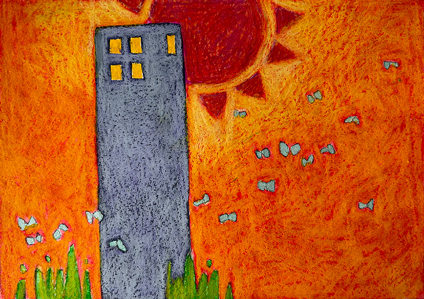 'Composition with Red Sun' Water based media on Arches 300gsm paper, 210mm x 150mm