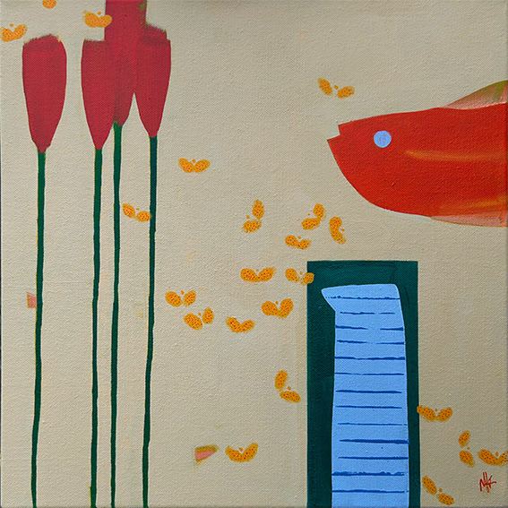 Composition with Blue Bottle,  Acrylic on Canvas 400mm x 400mm 2025