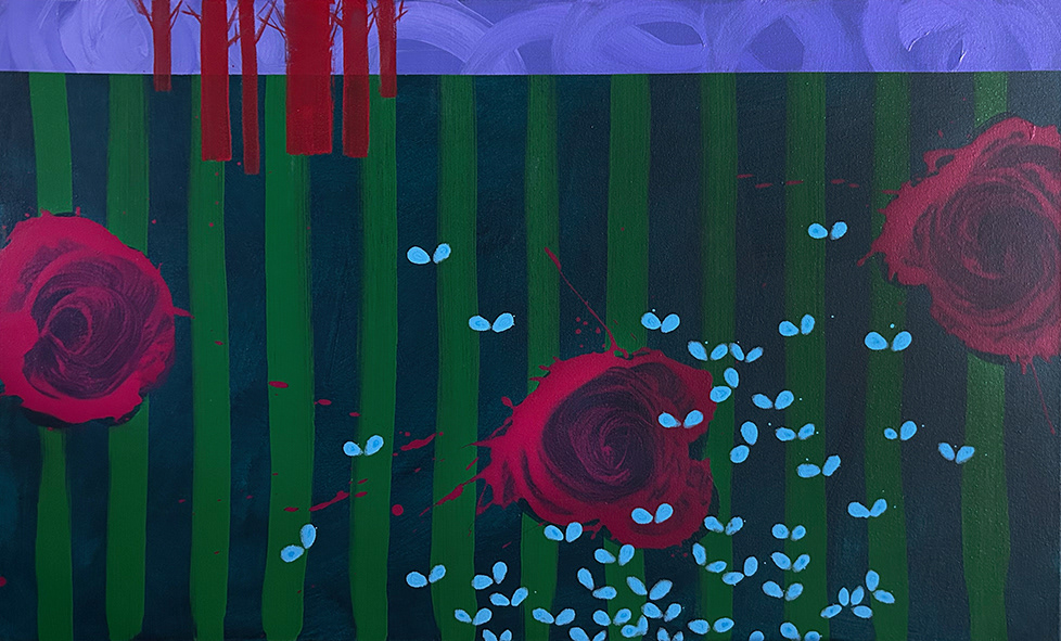 'Landscape with Crimson Flowers' 760mm x 760mm Acrylic on Canvas 2015