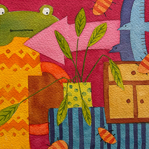 'Study for Composition with Frog and Prayer Plant 140mm x 140mm Watercolour on 300gsm Arches Aquarelle 2024