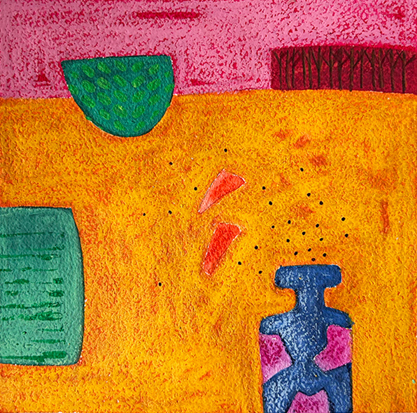 'Composition with Blue Bottle and Forest' Water based media on Arches 300gsm paper, 150mm x 150mm