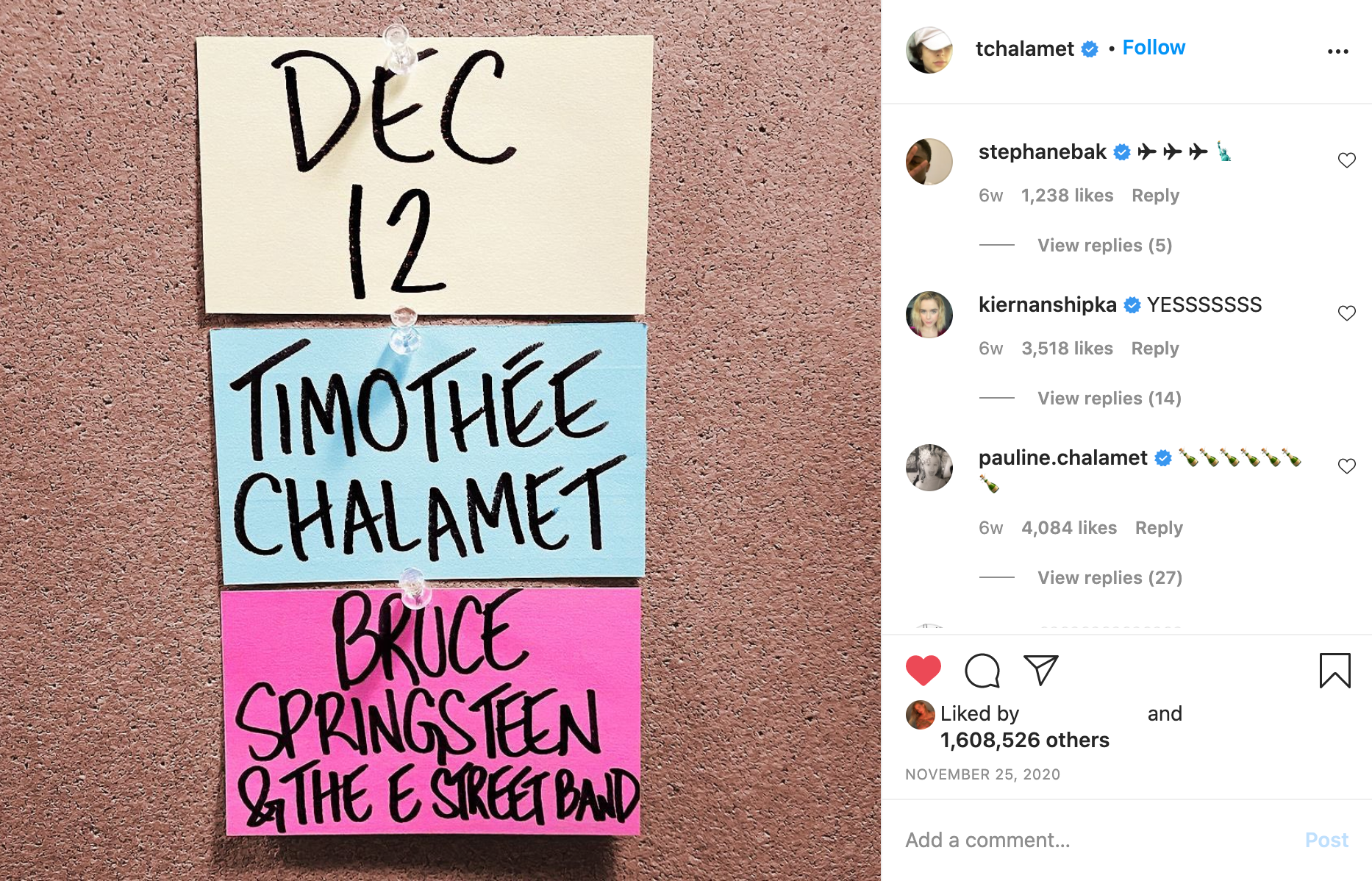 Timothée Chalamet's Instagram