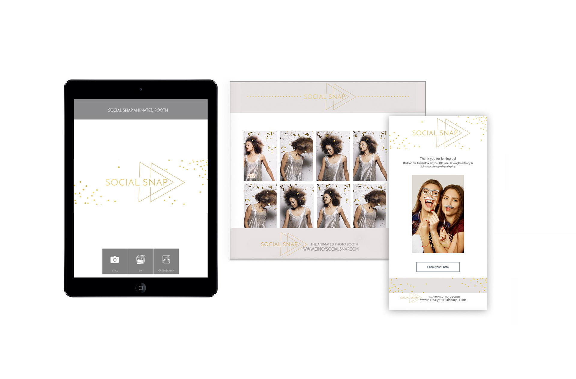 Social Snap Photo Booth Background, Microsite, & Email Design example