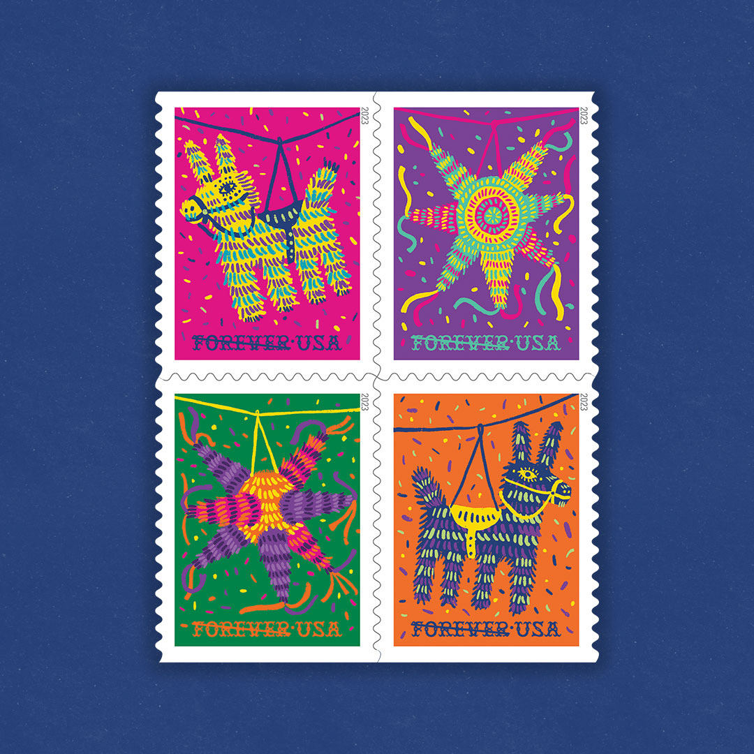 USPS' new piñata stamps created by Seattle artist Victor Meléndez