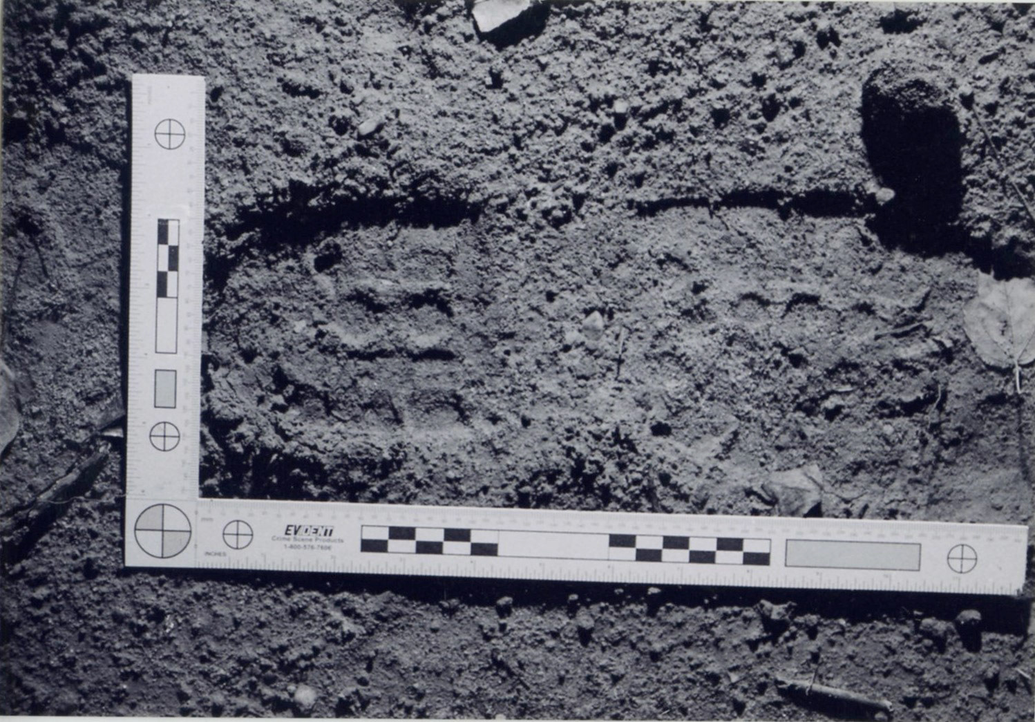 Shoeprint found in the dirt near the crime scene.