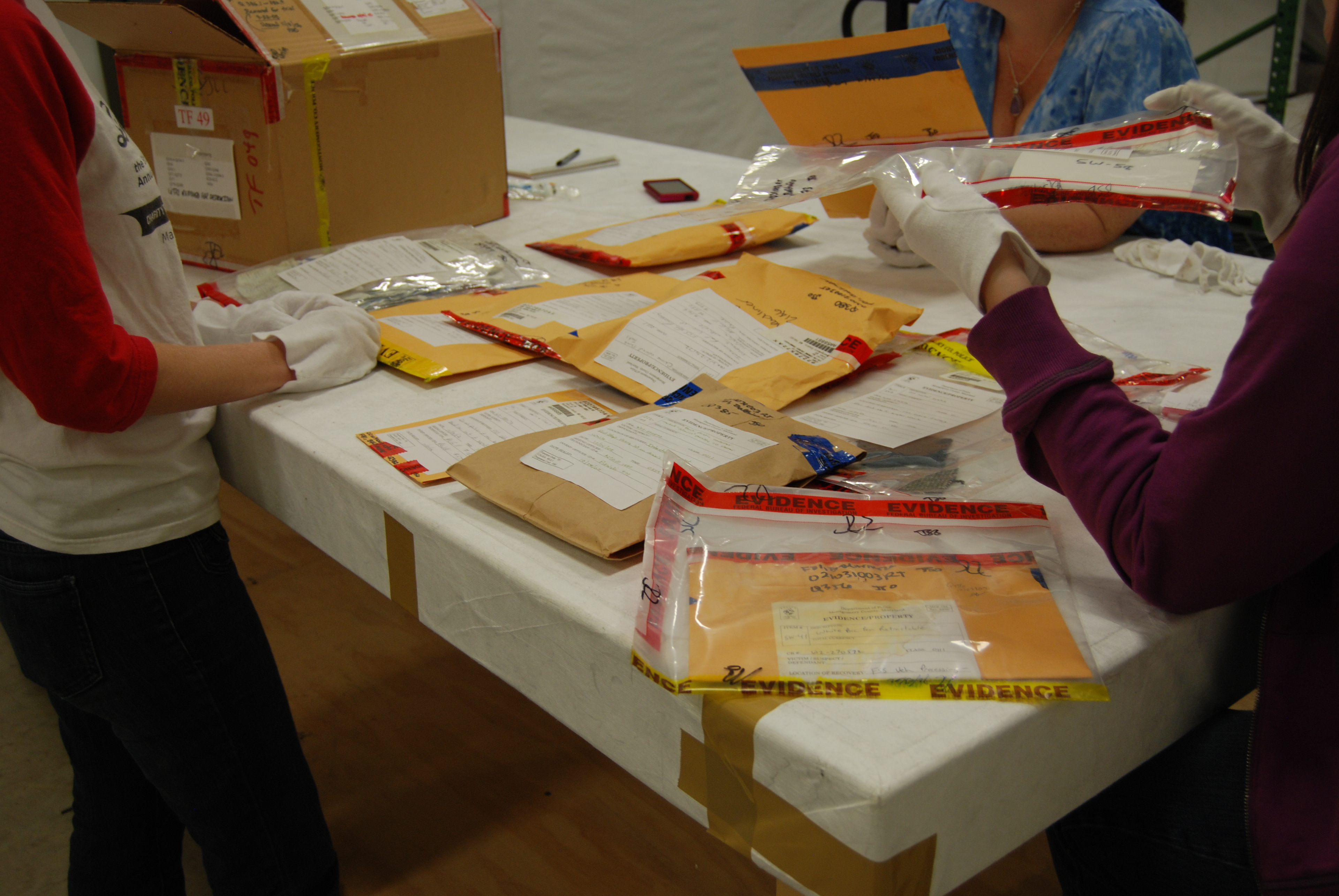 Processed evidence being examined.