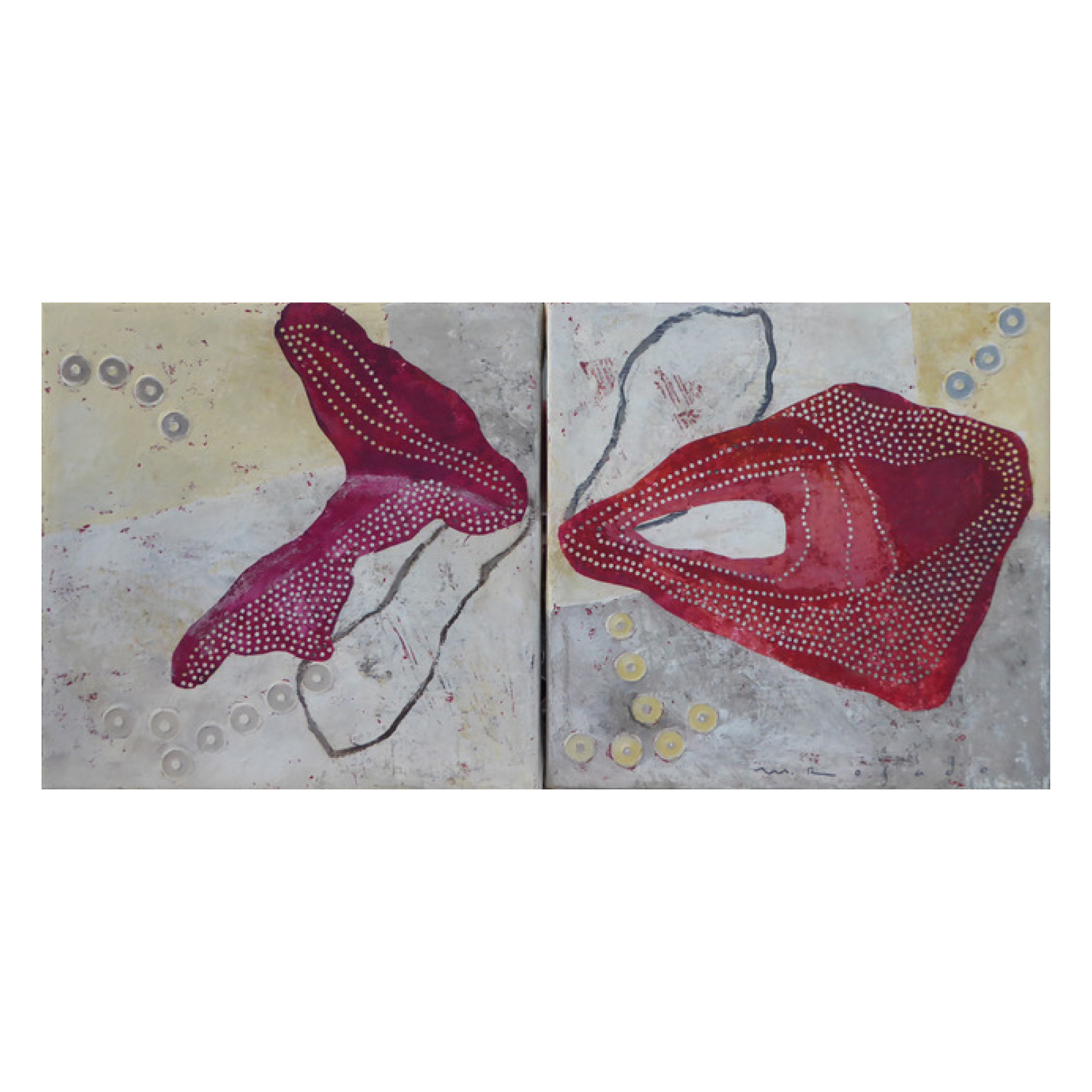 "No son flores ni mariposas" Diptico. 37x37cm. Acrílico sobre tela. 2018