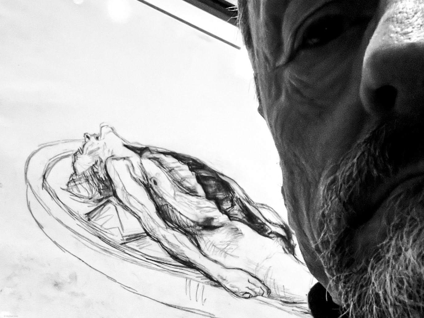 dead man, old man, drawing: Boeckl