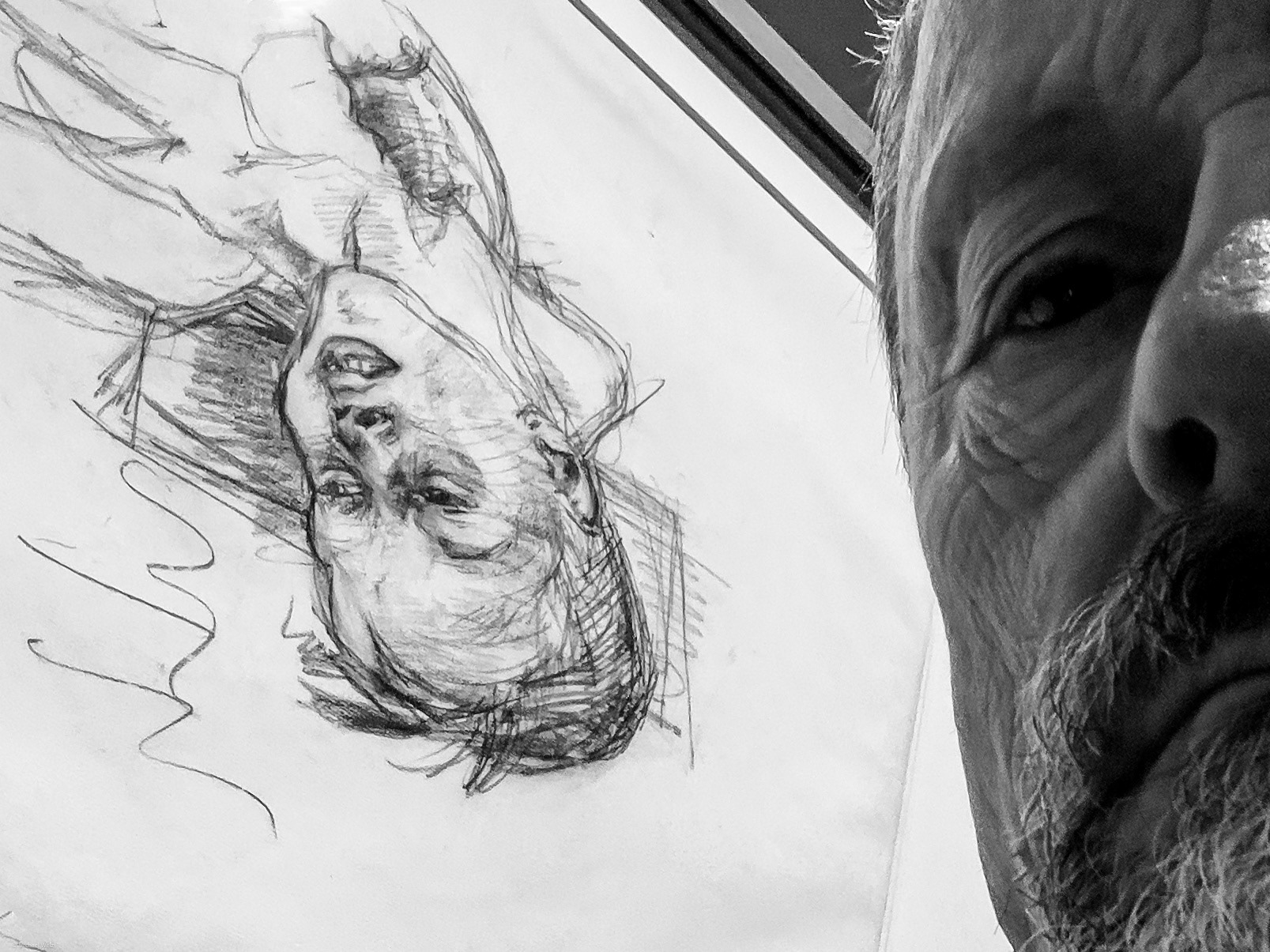 dead boy, old man. drawing: Boeckl