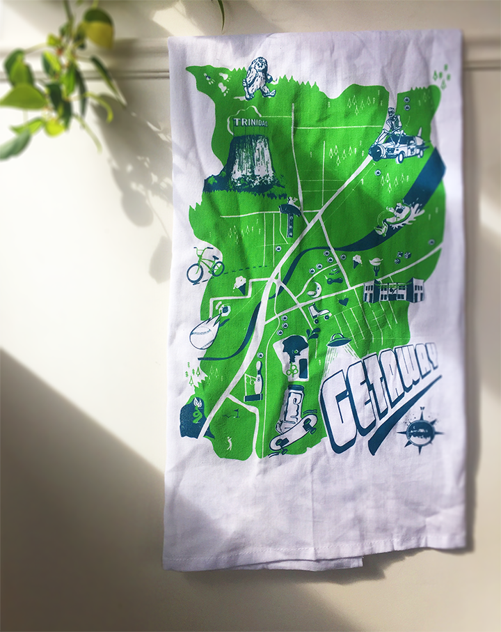 Tea Towel Illustrated map design for retail sale.