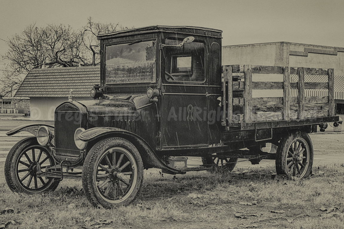 Antique Model TT Stakebed Truck on a Cold Rainy Day - Oklahoma