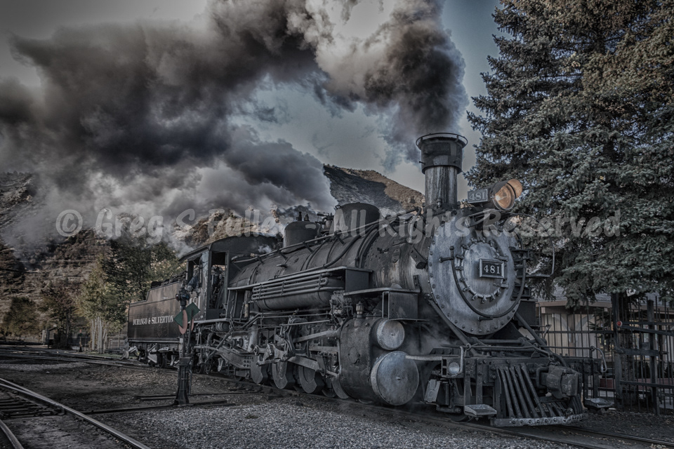 Steaming Up the Railyard - No. 481 Baldwin Locomotive Works 2-8-2 K-36 - Durango & Silverton Narrow Gauge Railroad - Durango, Colorado
