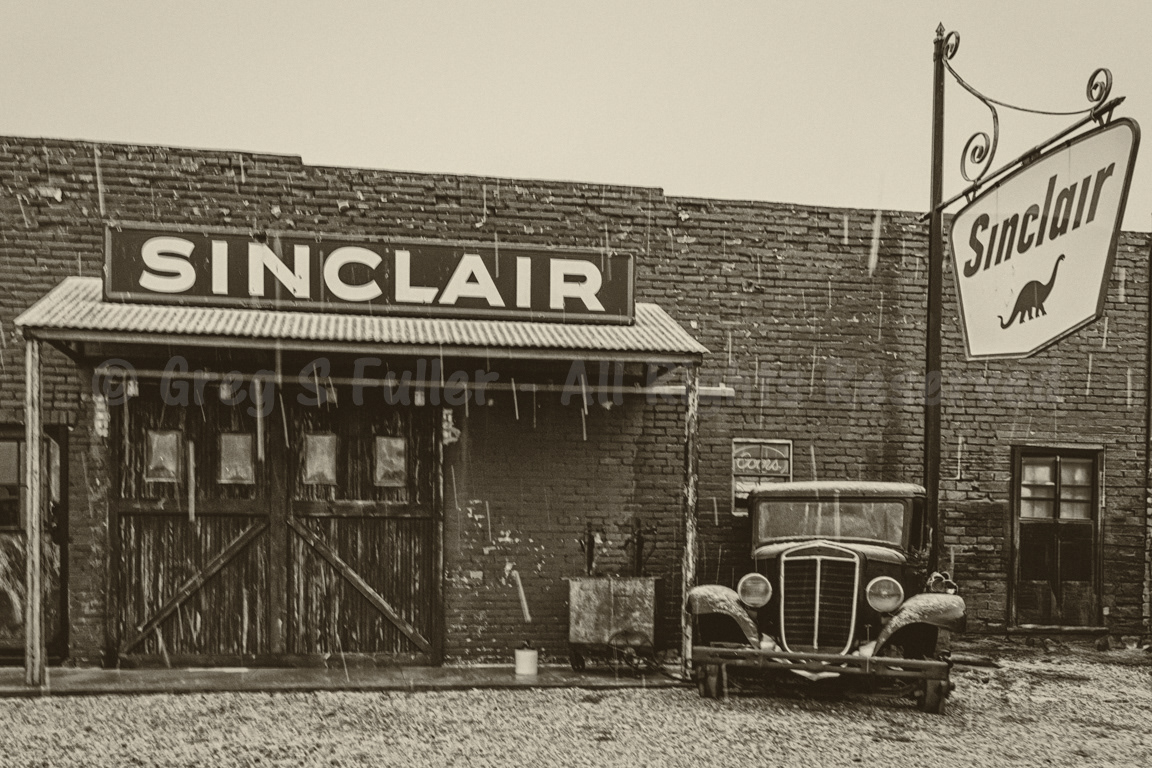 Vintage Sinclair Gas & Pickup Truck  on a Snowy Day -- Oklahoma