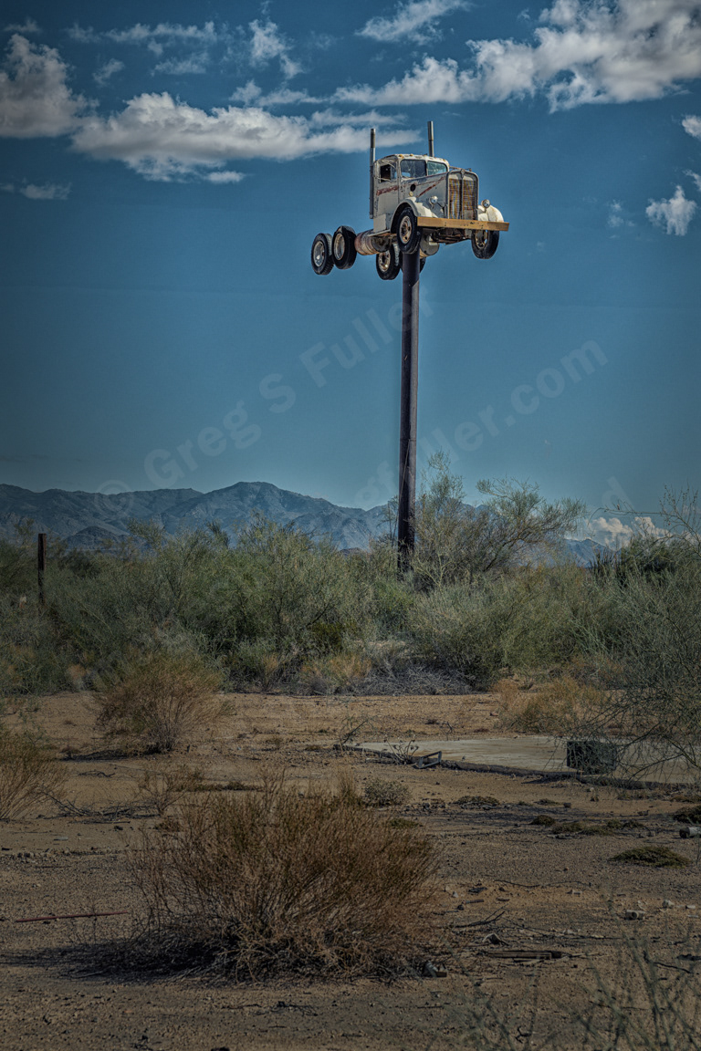 Truck on a Stick - Kenworth Semi Tractor - Along Route 66 - Yucca, Arizona