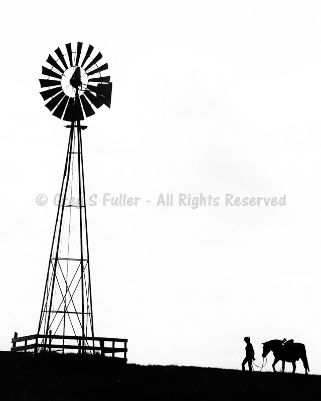 Thirsty Horse and Rider - Windmill Driven Water Trough - Pawnee Buttes, Colorado