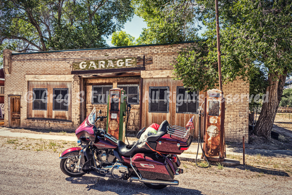 Outta Gas - Vintage Garag & Gas Station - Harley Davidson Cross Country Touring - Scipio, Utah