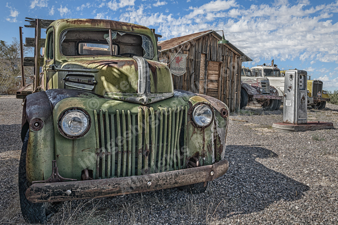 Vintage Ford Pickup & Fuel Pump at Hillbilly Mobil - Along Route 66 - Yucca, Arizona