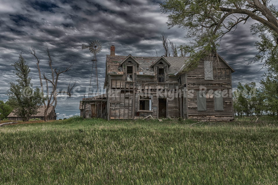 Grand Old Farmhouse with Windmill on the Pairie - Pollard, Kansas