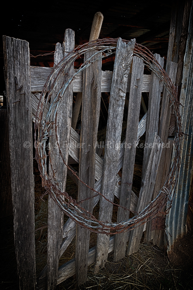 Life on the Farm - Well Worn Weathered Wood Gate & Barbed Wire - Okmulgee, Oklahoma