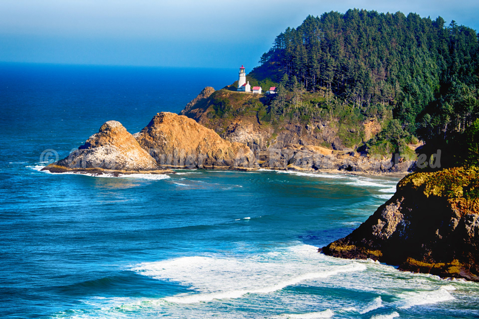 Haceta Head Lighthouse overlooking the Pacific Ocean  - Florence, Oregon