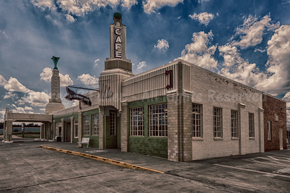 Vintage Conoco Tower Building and U-Drop Inn - Gas Station & Cafe - Shamrock Texas