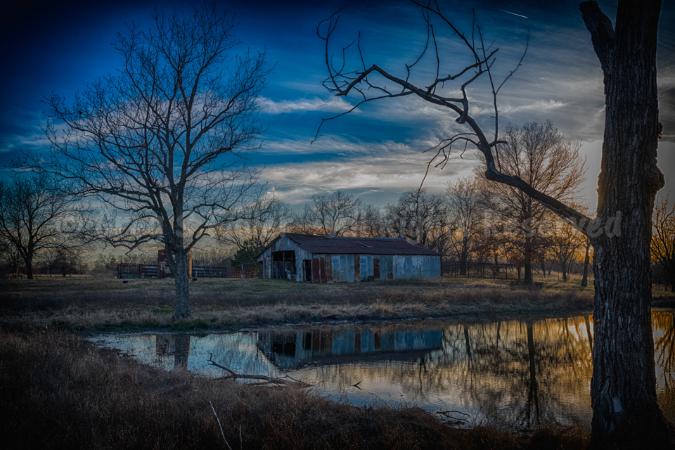 Life on the Farm - Reflections of a Farm in the Pond - Okmulgee, Oklahoma