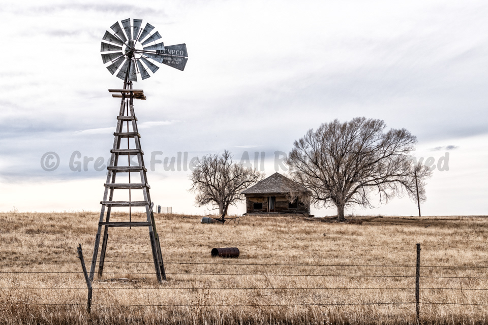 The Stark Contrasting Beauty of the Prairie - Abandoned Farmhouse & Wooden Windmill - Elbert County, Colorado
