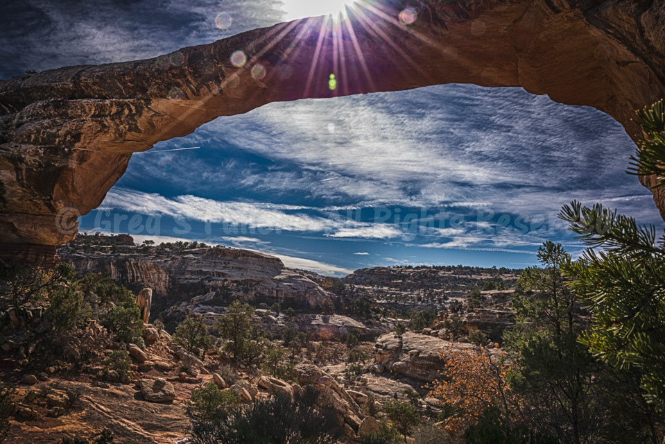 Sunburst over Owachomo Bridge - Natural Bridges National Monument, Utah