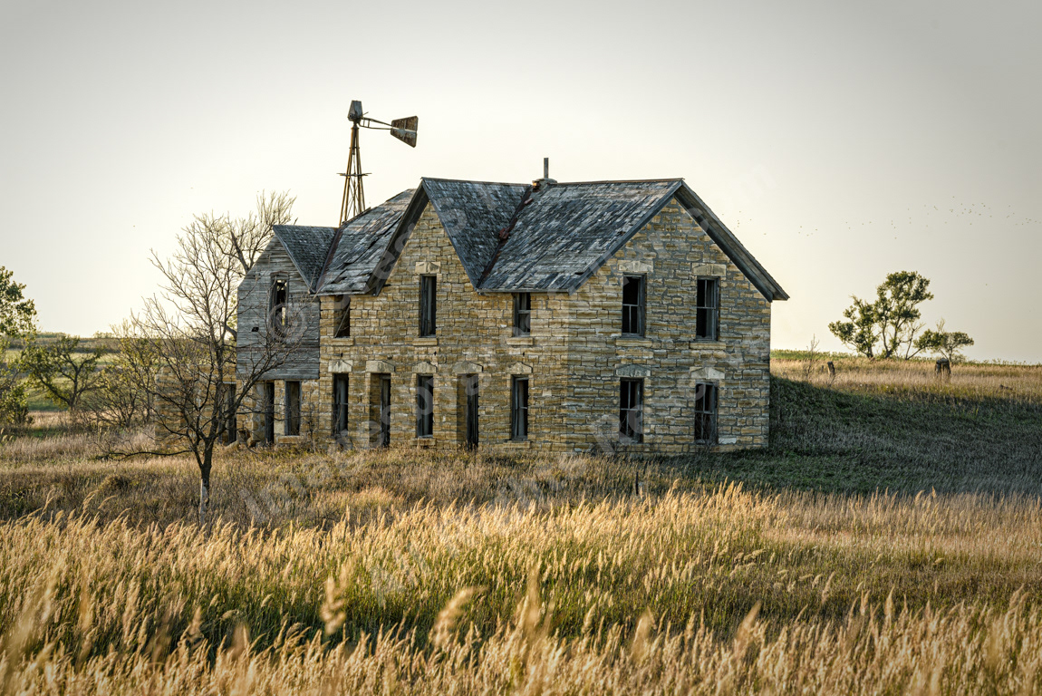 A Grand Old Stone Farmhouse on the Prairie - Lincoln County, KS