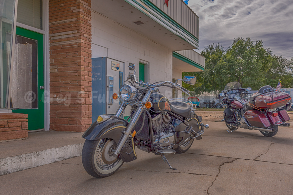 At the Filling Station - Harley Davidson Touring & Vintage Indian Replica - Scott City, Kansas