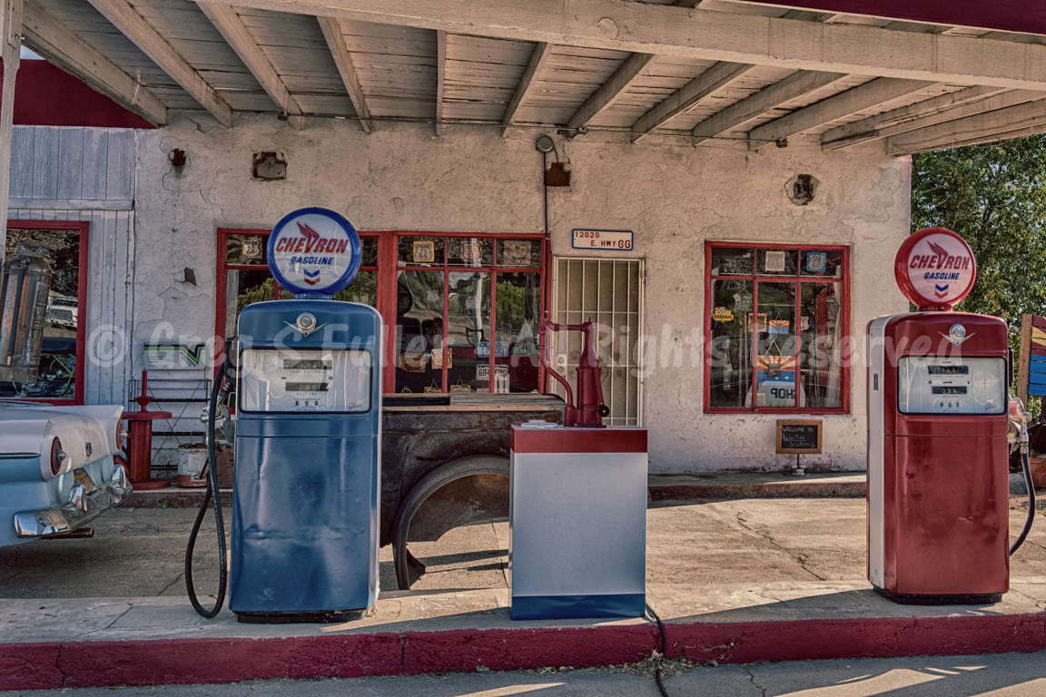 Vintage Valentine Chevron Station with a Ford Fairlane - Valentine Arizona