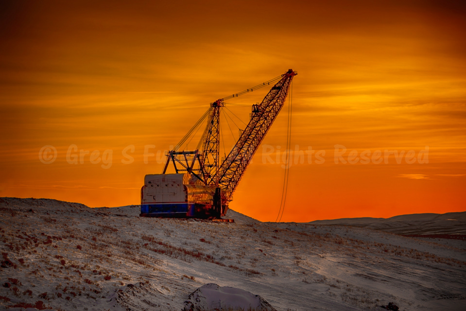 An Orange Sunset Over the Coal Miner's Dragline - Along the Lincoln Highway - Hanna, Carbon County, Wyoming
