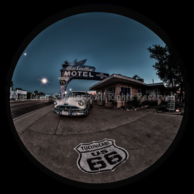 Fisheye Blue Swallow Motel - Vintage 1951 Pontiac Chieftan Coupe - Tucumcari, New Mexico