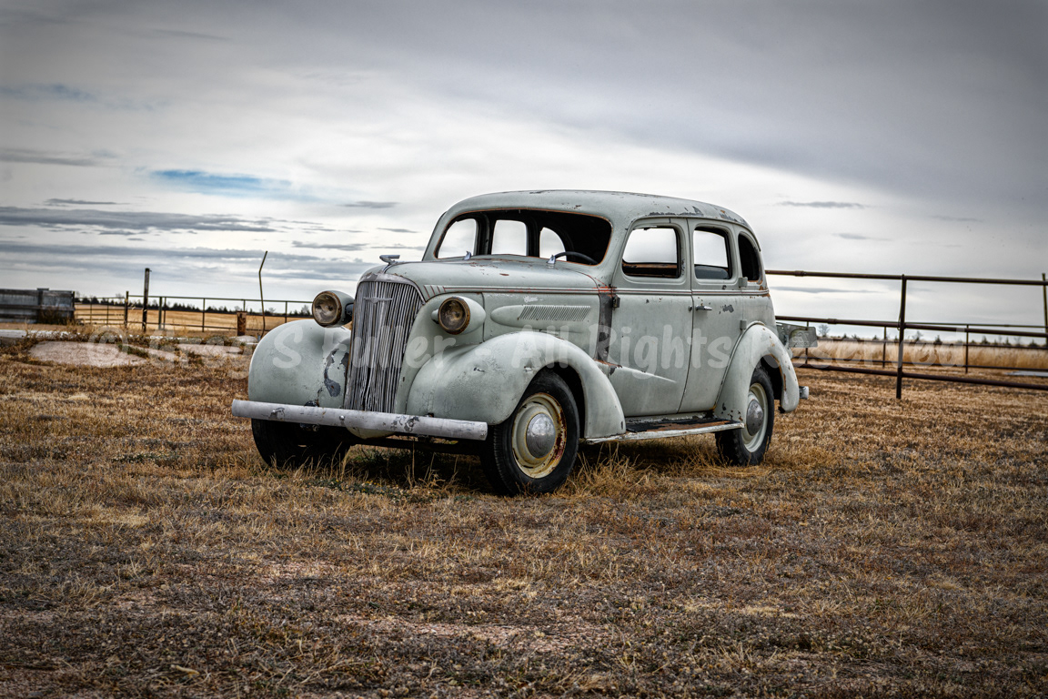 Vintage 1937  Chevy with Suicide Doors - Resting in a Field - Logan County, Colorado
