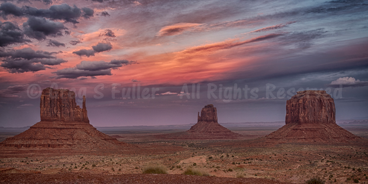 Sunset on Merrick & The Mittens - Monument Valley - Oljato-Monument Valley, Arizona