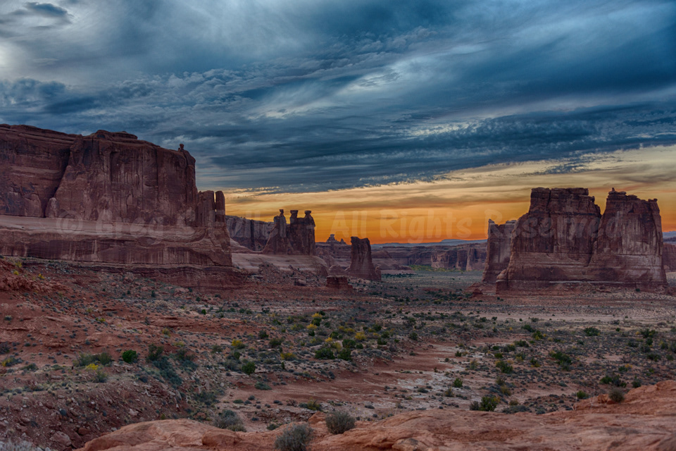 Sunset over the Three Gossips - Arches National Park, Utah