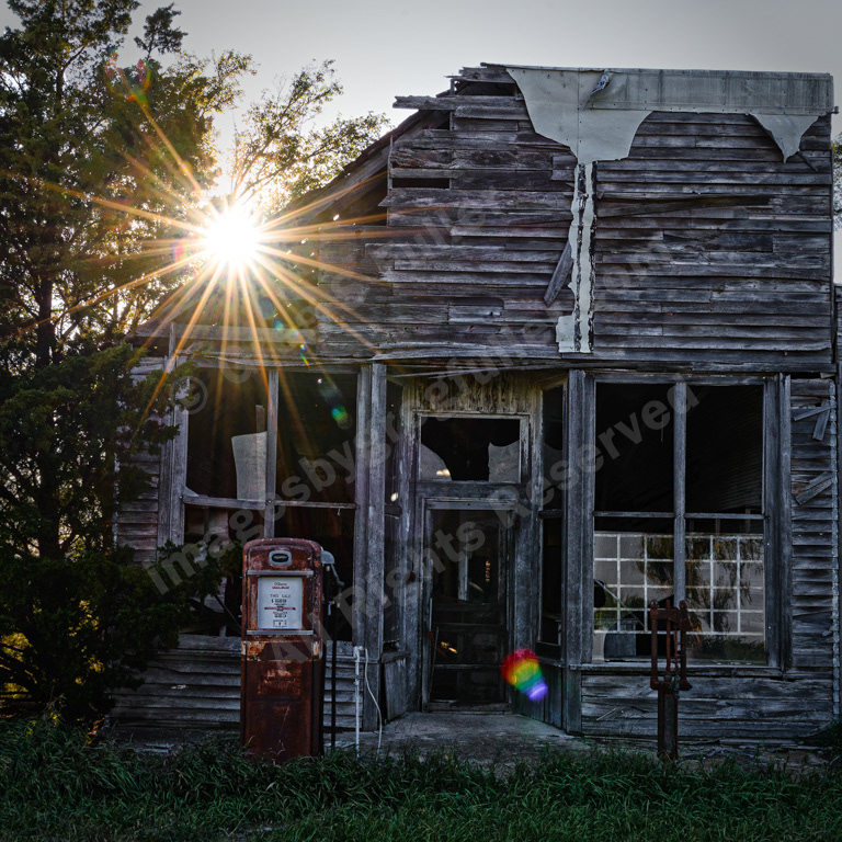 Sunburst on a General Store No More - Vintage Gas Pump - Hitschman, KS
