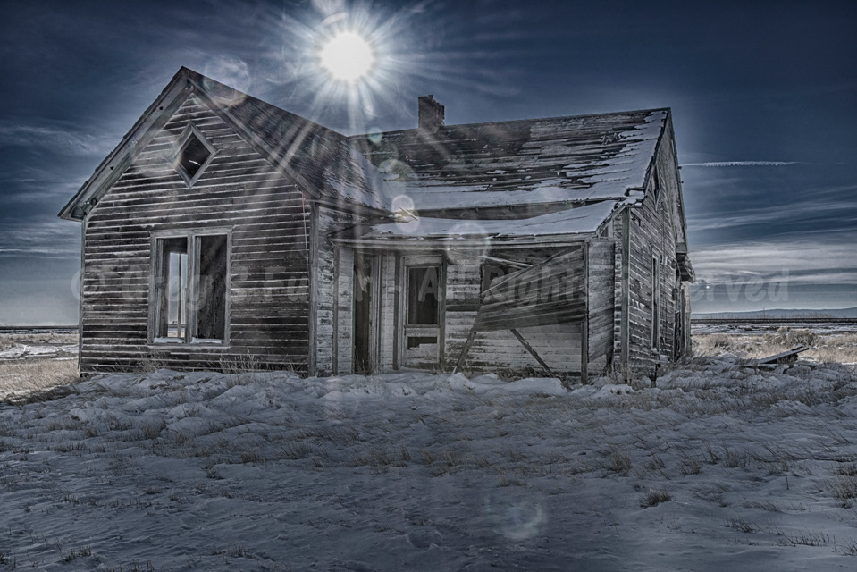 Sunburst Over an Abandoned House - Along the Lincoln Highway - Bosler, Wyoming