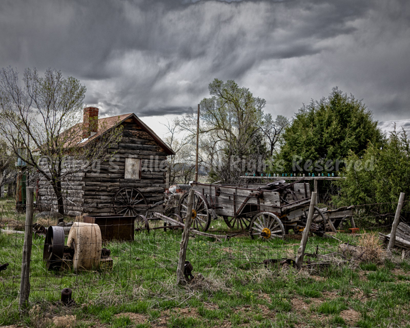 Odds & Ends - Old log cabin & wagon - Trinchera, Colorado