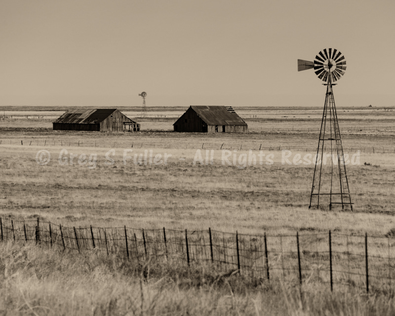 Farm Life on the Prairie Grasslands - Two Barns & Windmills - Roy, New Mexico