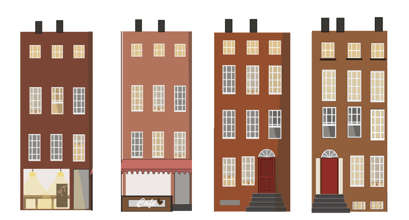 VECTOR DRAWINGS OF BUILDINGS FOR MURAL 
